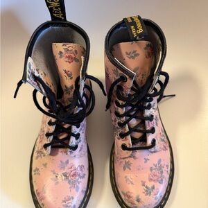 Dr. Martens Pink and Black 1460 Combat Boots with Floral Design